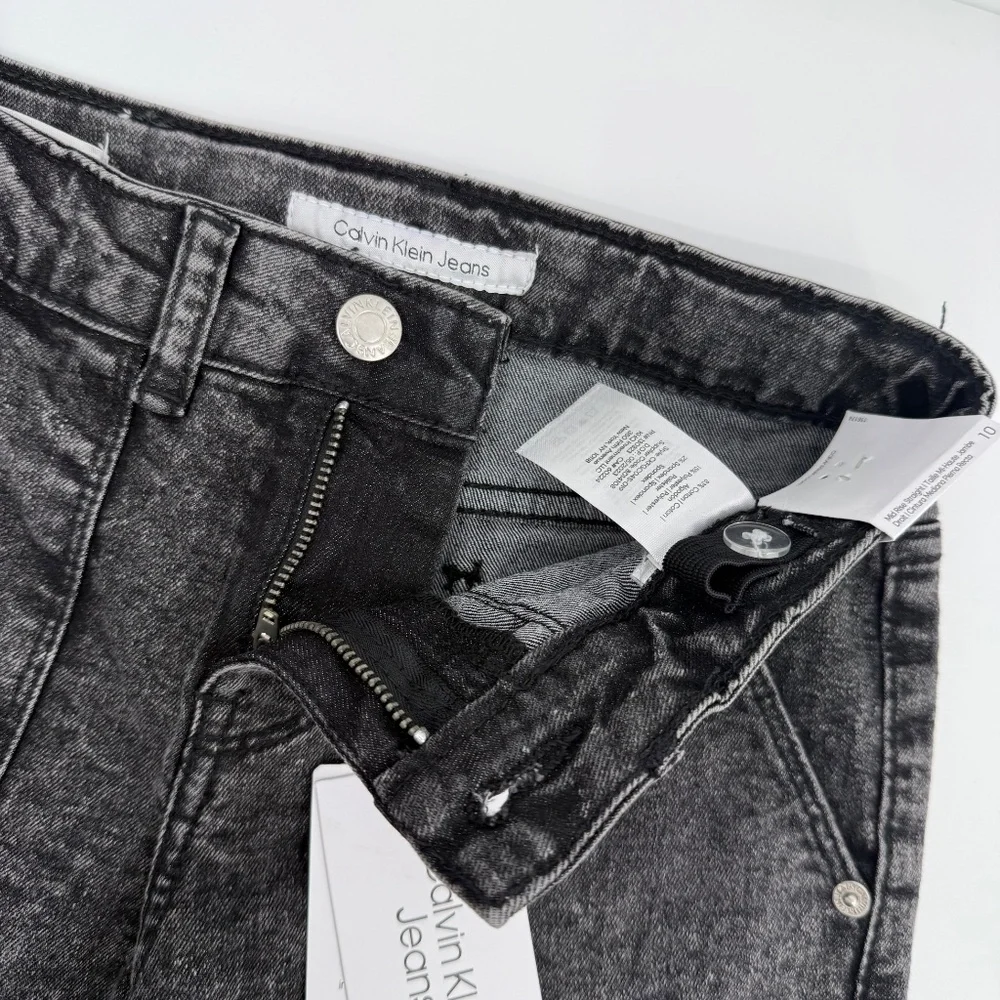 Calvin Klein Jeans Youth Girl 10 Black Mid Rise Straight Denim Acid Wash Stretch